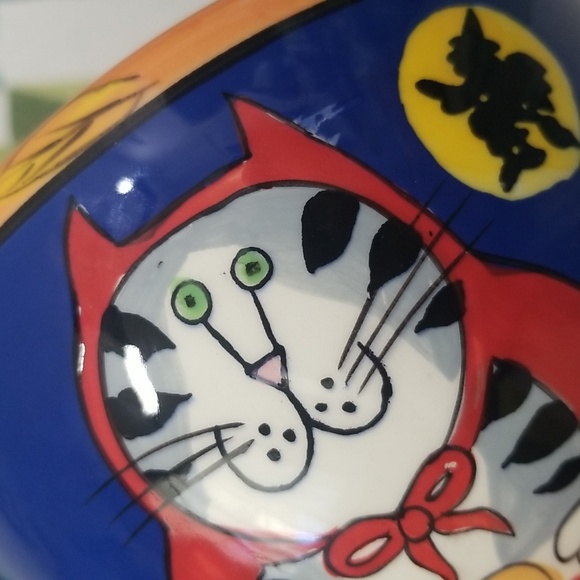 Catzilla Halloween Bowl Candace Reiter Wizard Cat Witchy Devil Hand Painted - Picture 13 of 13